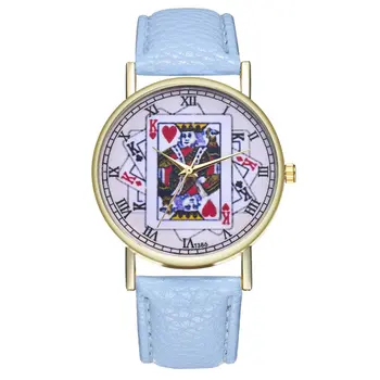 

Quartz Watch Poker King Pattern Litchi Leather Strap Round Dial Quartz Watches Exquisite Workmanship Casual Trendy High Quality