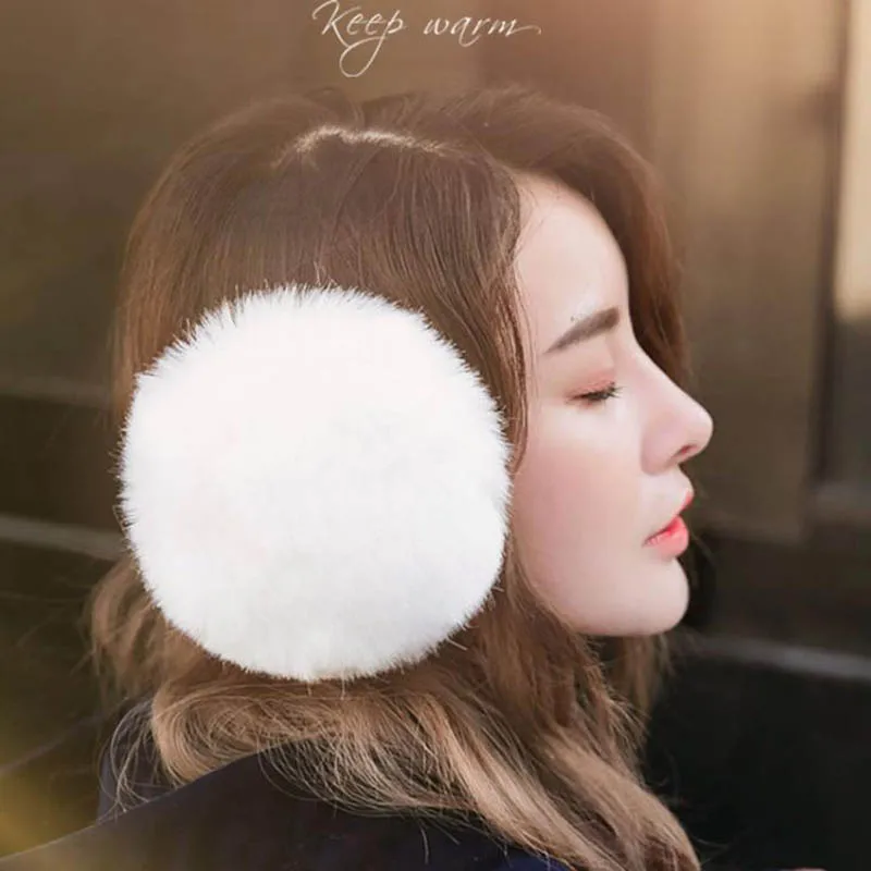 Calymel Winter Earcap Women Earmuff Cute Faux Rabbit Fur Ear Muffs Adjustable Warm Thermal Fluffy Plush Ear Cover