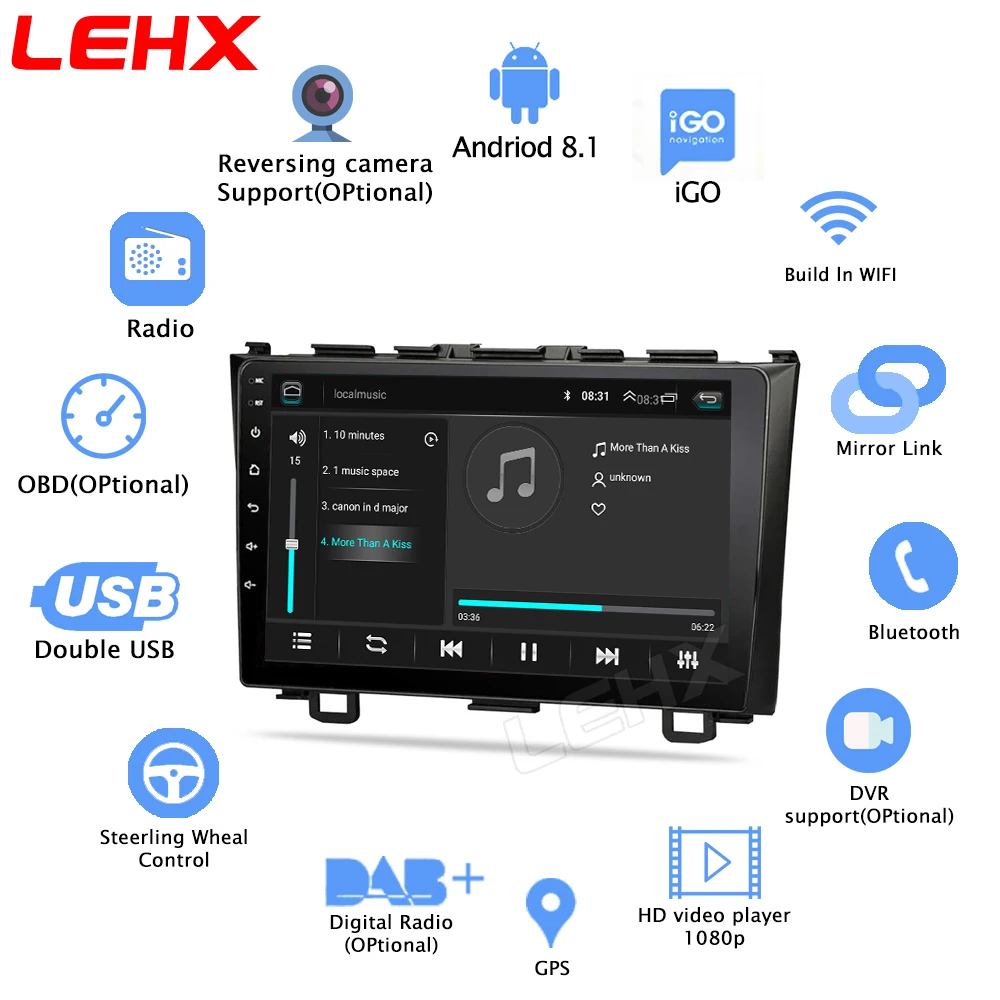 " 2 din Android 8,1 автомобильный Радио мультимедийный плеер Авто Радио для Honda CRV CR-V 2006-2011 gps Навигация стерео wifi с DAB