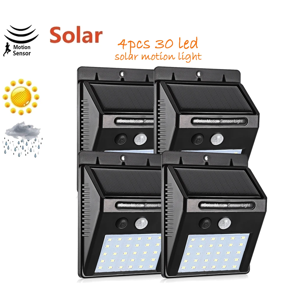 

4pcs 30 LEDs Solar Powered Light PIR Motion Sensor Waterproof street wall spot floodlihgt lamp for garden yard path patio garage