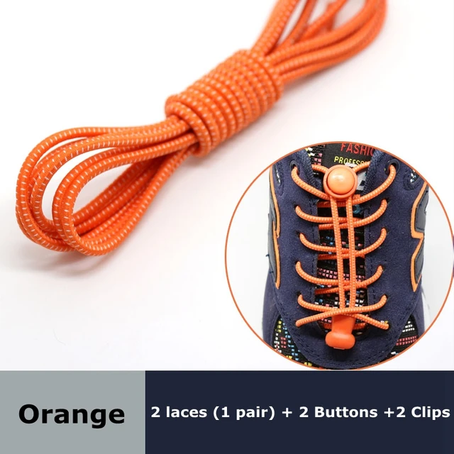 Round Elastic Shoelaces Suitable For Various Shoe Accessories No Tie Shoelace Fixed Stretching Locking Lazy laces 1 Pair Orange