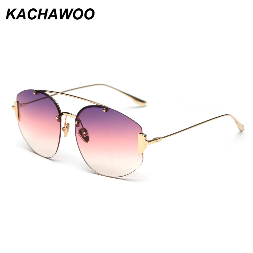 Kachawoo, модные солнцезащитные очки без оправы, женские, металлические, золотые, без оправы, солнцезащитные очки, Овальные, для женщин, градиентные линзы, высокое качество, очки