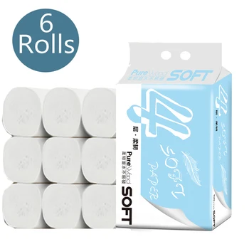 

6 Rolls Toilet Paper Tissue 4-layers Household Rolls Paper Toilet Tissue Soft Strong & Highly Absorbent Hand Towels for Daily