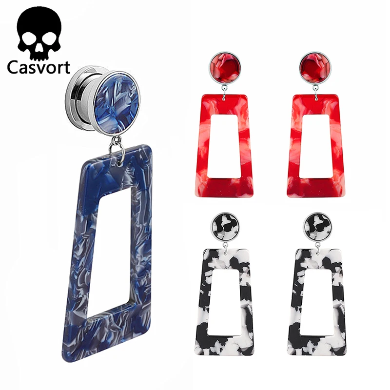 

Casvort 2pcs acrylic dangle ear plugs body jewelry piercing screw back double flared ear tunnels good silver pair selling