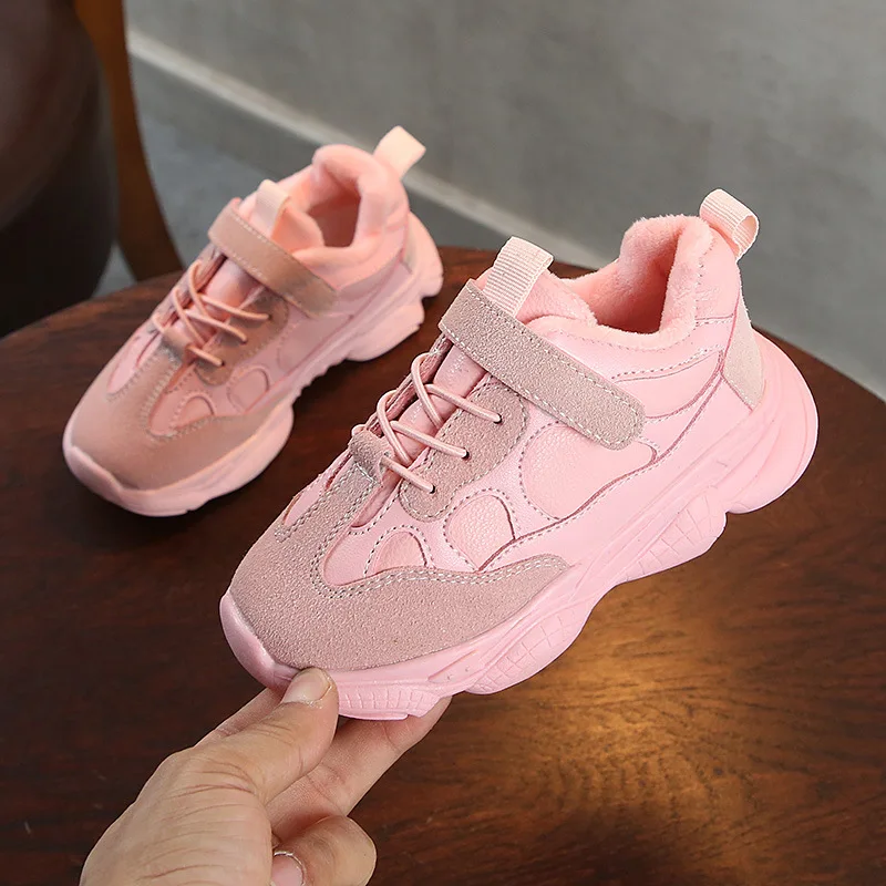 

BOY'S Second Cotton Shoes plus Velvet Leather Shoe Children Dad Shoes 2019 Winter New Style Big Virgin Girls Sports Fashion