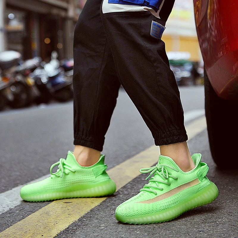 

Women Men Couple Casual Sneakers Luminous Coconut Shoes Sports Green Glitter Lightweight Flat Shoes Mesh Lace-Up Fluorescence