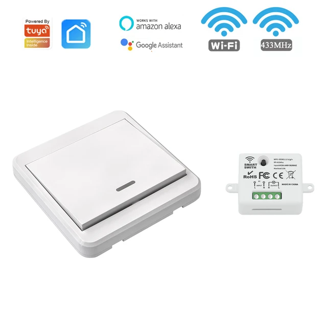 WiFi Smart Home Light Switch 220V Tuya Remote Control Timer Relay Module 433MHz Wireless Push Button Switch For Socket,LED ONOFF 1R 1WP091