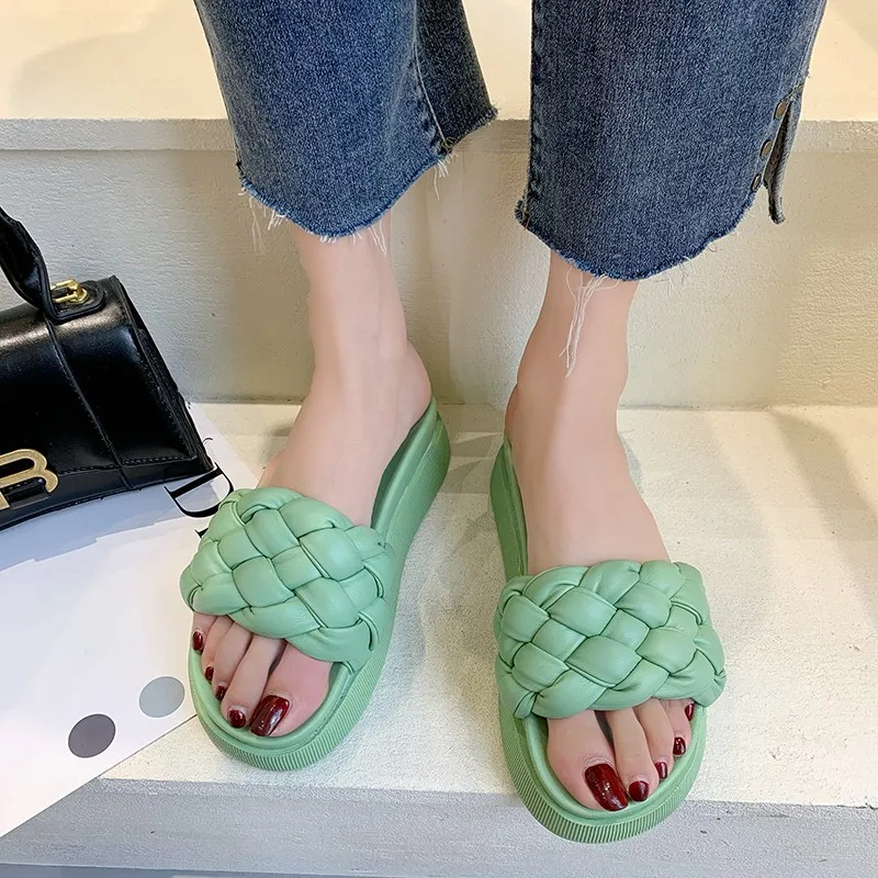 Aphixta Platform Slippers Women Summer Bread Cross Flip Flops Rope Weaving Slides Mules Design Slippers Shoes