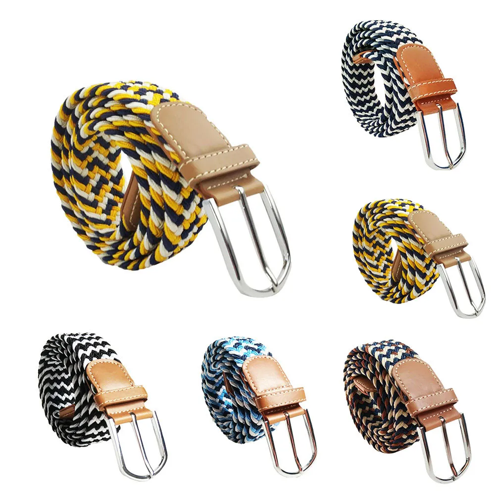 Elastic Stretch Waist Belt Black Canvas Stretch Braided Elastic Woven Leather Belt Wide Hot Metal Stretch Belts