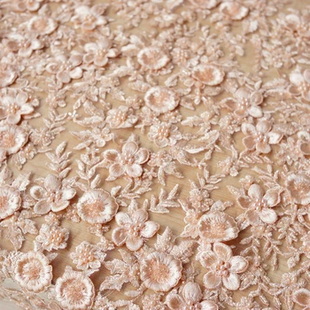 

W109 Heavy Industry Pale Pink Handmade Beaded Three-dimensional Applique Embroidery Lace Fabric Large Positioning Flowers