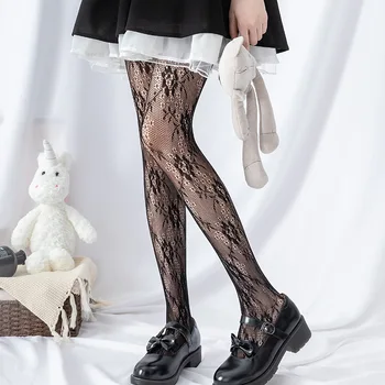 

Retro Lace Gardenia Tights Rose Flower Net Stockings White Black Dark Bottoming Pantyhose Body Stockings for Women Sexy