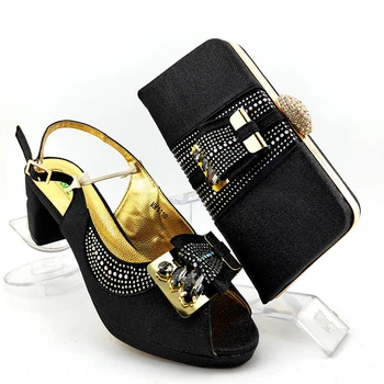

Black Party African High Heel Women's Sandal Shoes With Bag MM1110, Heel Height 7cm