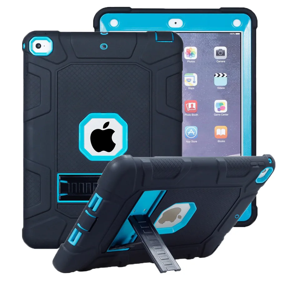 

New Hard Armor Case for Apple iPad 9.7 2018 Full Body Protective Cover for iPad 9.7 2017 Kickstand Baby Silicone Case+film+pen