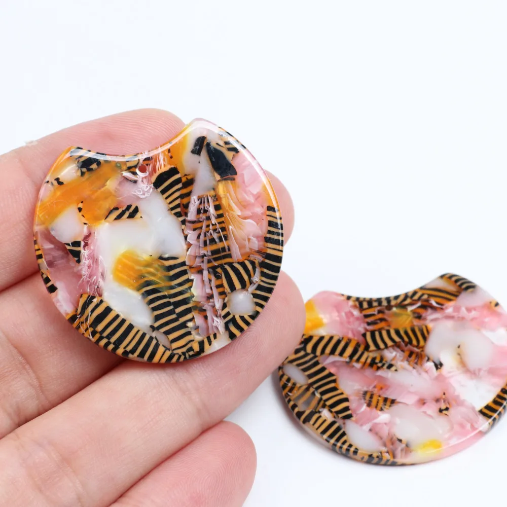 Tortoise Shell Earring Charm,Acetate Acrylic Beads,Special Round Shaped Pendants,Boho,Circle Cutout Earrings Parts,36mm-ACE182