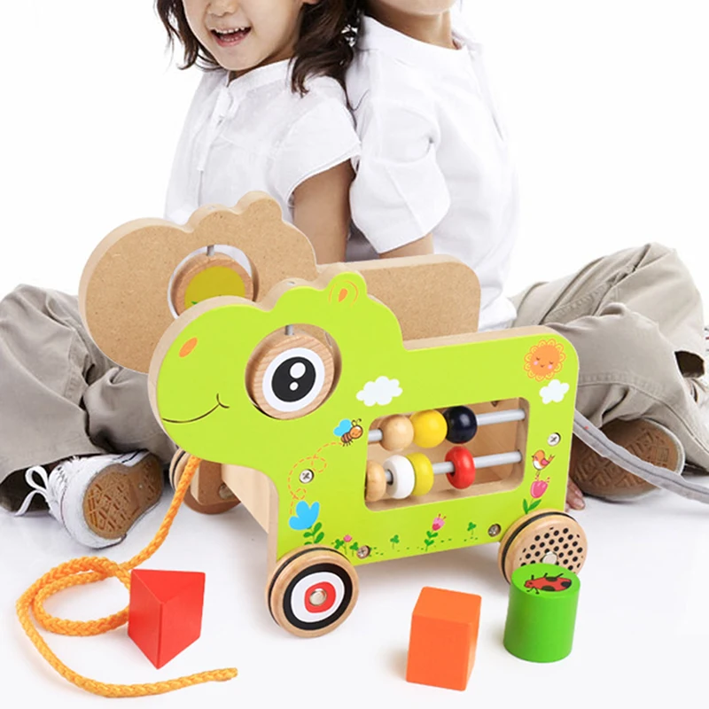 Cartoon Classic Baby Toy Kids Wooden Educational Model For Children Boy And Gifts Cartoon Dog Drag Twisting Car Toys - Цвет: 432993
