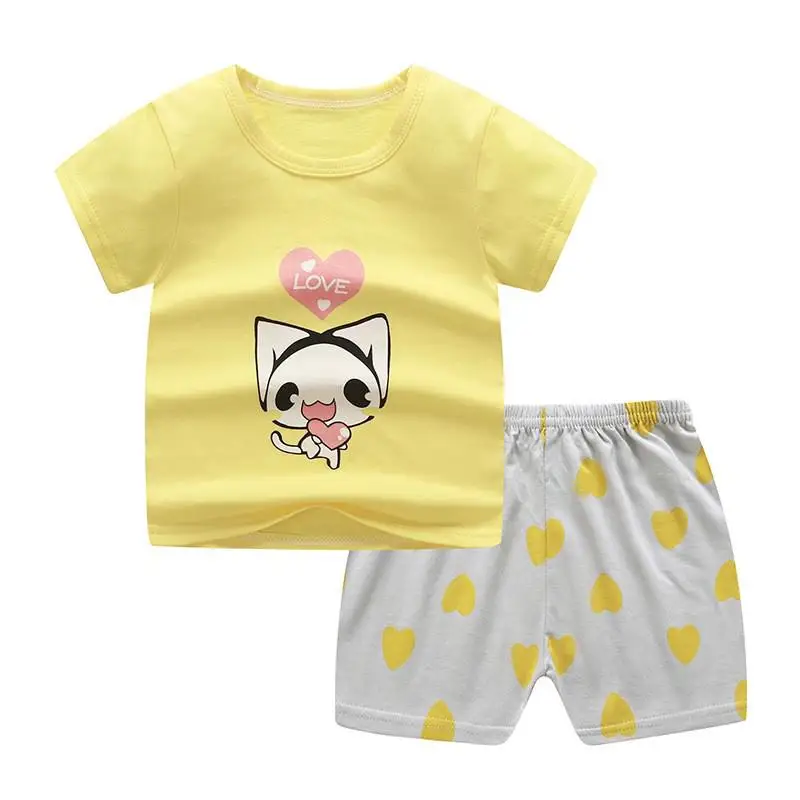 Summer Toddler Short Sleeved Suit Fashion Casual Girls Outfits Pure Cotton Children's 2 Piece Set Printed Cartoon Mickey Sets Baby Clothing Set luxury Baby Clothing Set