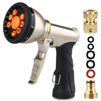 

Garden Hose Nozzle Tool Sprayer Adjustable 9 Patterns with Quick Connect Brass Hose Connector 3/4 Inch