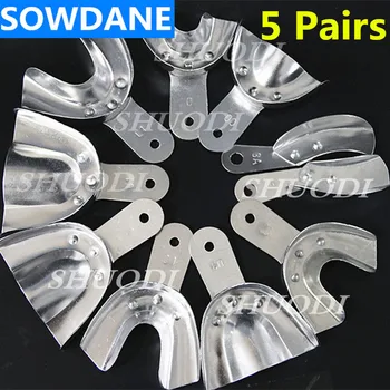 

5 Pairs (10 Pcs) Dental Trays Denture Instruments Aluminum Impression Tray no hole ( 5 types for selection)