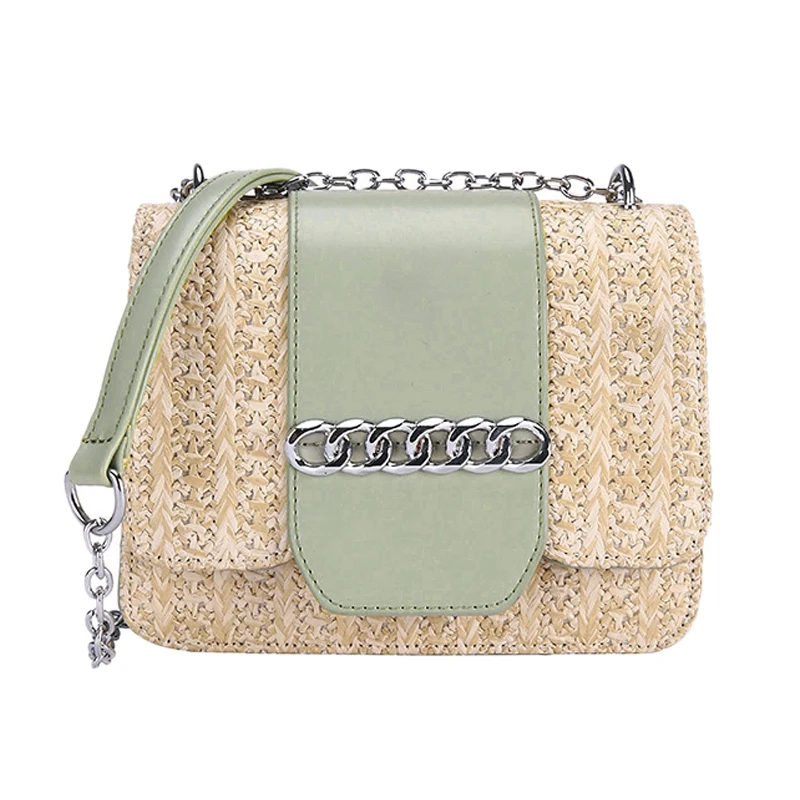 

Straw Bags Women Summer Square Chain Rattan Bag Lady Handmade Woven Beach Crossbody Bag Bohemia Handbag