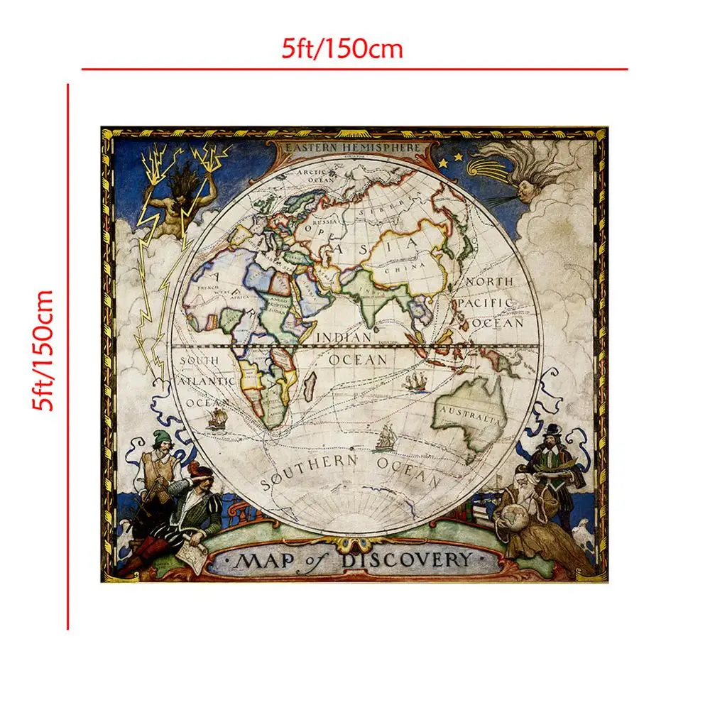

150x150cm Eastern Hemisphere Vintage Map Of Discovery No-fading Foldable Medieval Style Map