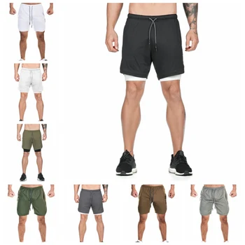 

2 in 1 Running Shorts Mens Double Layer Phone Pocket Gym Fitness Training Quick Dry Beach Shorts Man Summer Sports Workout Pants