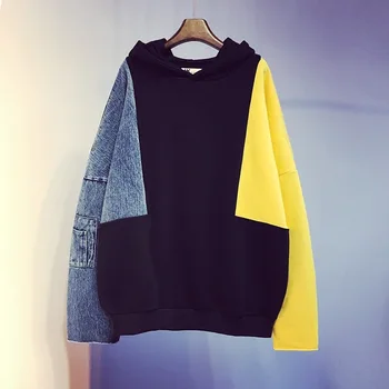 

Autumn Sweatshirt Oversized Hoodie Women Spliced Denim Harajuku Riverdale Stranger Things Streetwear Fashion Aesthetic Clothes