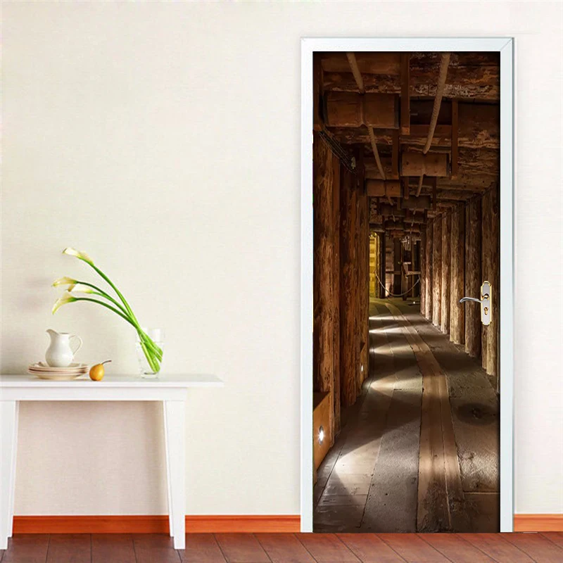 3D дерево вход Креативные обои дверь наклейка гостиная спальня ПВХ Самоклеящиеся
