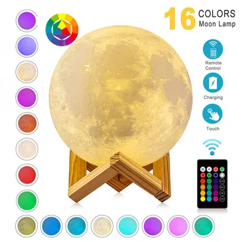 

ZK20 LED Night Light 3D Print Moon Lamp Rechargeable Color Change Lamp Children's Night Lamp 3D Light Touch Moon for Home