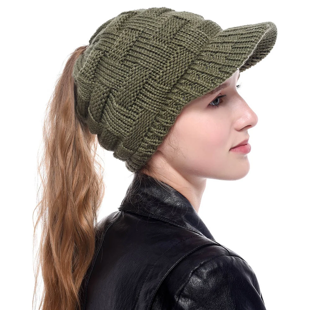 

Woman Gifts Ponytail Hat Wool Winter Hat Visor Cold Weather Knitted Special Ponytail Design Baseball Cap Hat