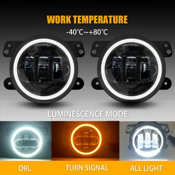 

2PCS 4Inch Round Led Fog Lights 30W 6000K White Halo Ring DRL Off Road Fog Lamps For jeep cherokee xj Wrangler JK TJ LJ