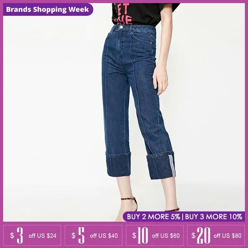 Vero Moda 100% Cotton High-rise Rolled Wide-leg Capri Jeans | 31926I538 Vero Moda 100% Cotton High-rise Rolled Wide-leg Capri Jeans | 31926I538