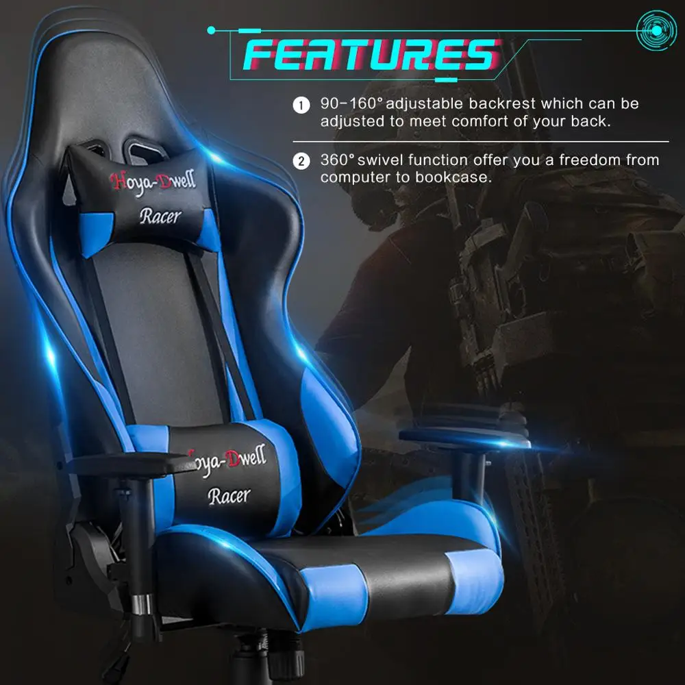 Ehomebuy Gaming Chair Office Chair High Back Racing Chair Reclining Ergonomic Adjustable Swivel Task Chair with Headrest Ehomebuy Gaming Chair Office Chair High Back Racing Chair Reclining Ergonomic Adjustable Swivel Task Chair with Headrest