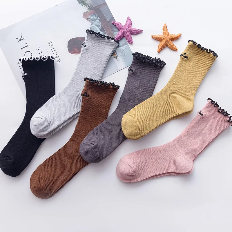 Однотонные женские носки с буквенным принтом, теплые милые хлопковые носки Kawaii, Модные Повседневные Дышащие носки в Корейском стиле