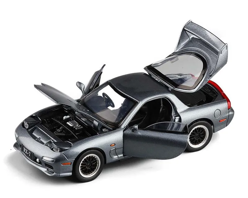 1/32 FD RX7 игрушечный спортивный автомобиль, звуковой светильник, 4 двери, открытая литая модель, игрушки для детей