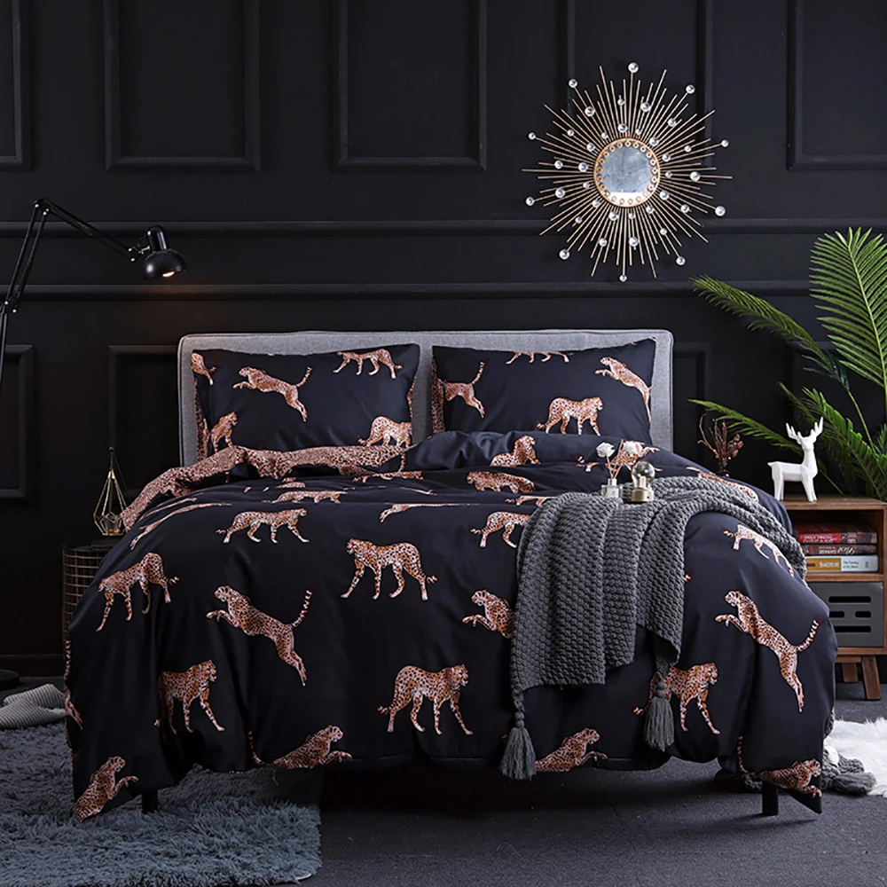 

LOVINSUNSHINE Luxury Duvet Cover King Size Queen Size Comforter Sets Leopard Printing Bedding Set CB69#