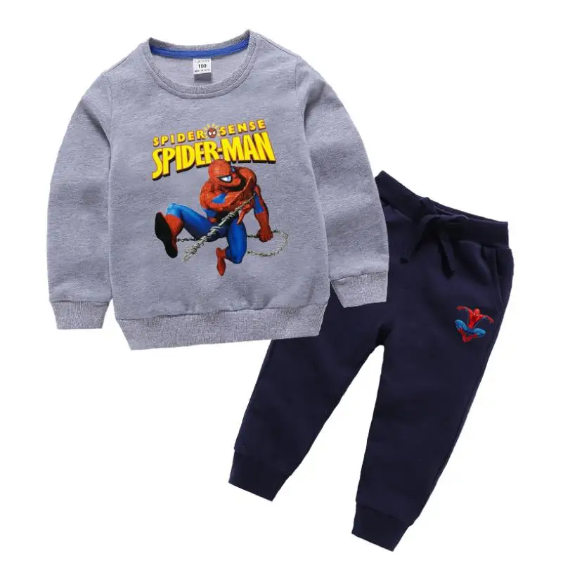 Spider-Man Children Clothing Baby Boy Pure cotton Casual Sports Suits Kids 2pcs Sets Spring Autumn Clothes Tracksuits1-8Y - Цвет: Серый