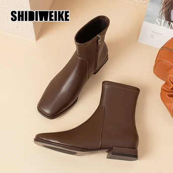 

Elegant Women Ankle Boots High Heels Boots Square Toe Chunky Heels Zipper Boots Lady Autumn Winter Party Shoes v932