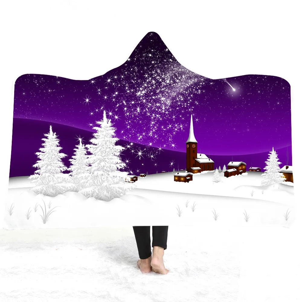Рождественское покрывало с капюшоном, Коралловое флисовое домашнее покрывало со снежинками на заказ, плюшевое покрывало из шерпы, переносное одеяло, Прямая поставка