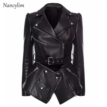 

High-End Quality Leather Jackey Women British Style Women Jacket Removable Hem Slim-Fit Zip Leather Jacket Blazer Coat Ladies