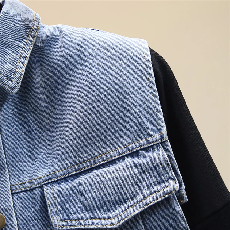 Джинсовые Лоскутные поддельные две части толстовки женские толстовки свободные bf Толстовка для ленивых осень новое поступление modis Топы с длинным рукавом