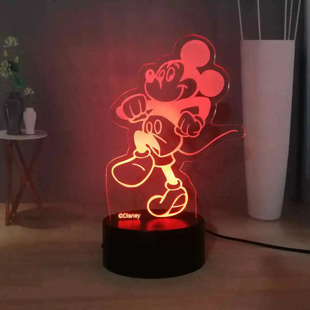 Cartoon Mickey Mouse 7colour 3D LED Night Light Micro USB Table Desk Lamp 