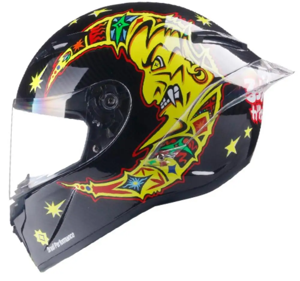 Full Face Carbon Fiber Motorcycle Helmet Professional Racing Helmet Kask DOT Rainbow Visor