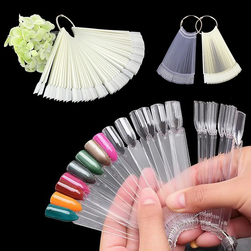 50 шт накладные декоративные ногти Палитра-Веер лак для ногтей карты пластины дисплей образцы для практики дизайна ногтей шаблоны(прозрачный/белый/черный