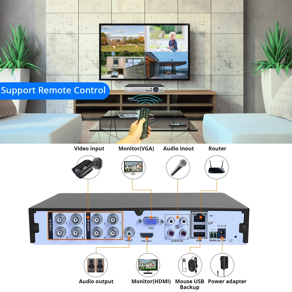 Камера видеонаблюдения Hiseeu 8 каналов 5 МП AHD DVR 4 шт. погодозащищенный объектив 3 6