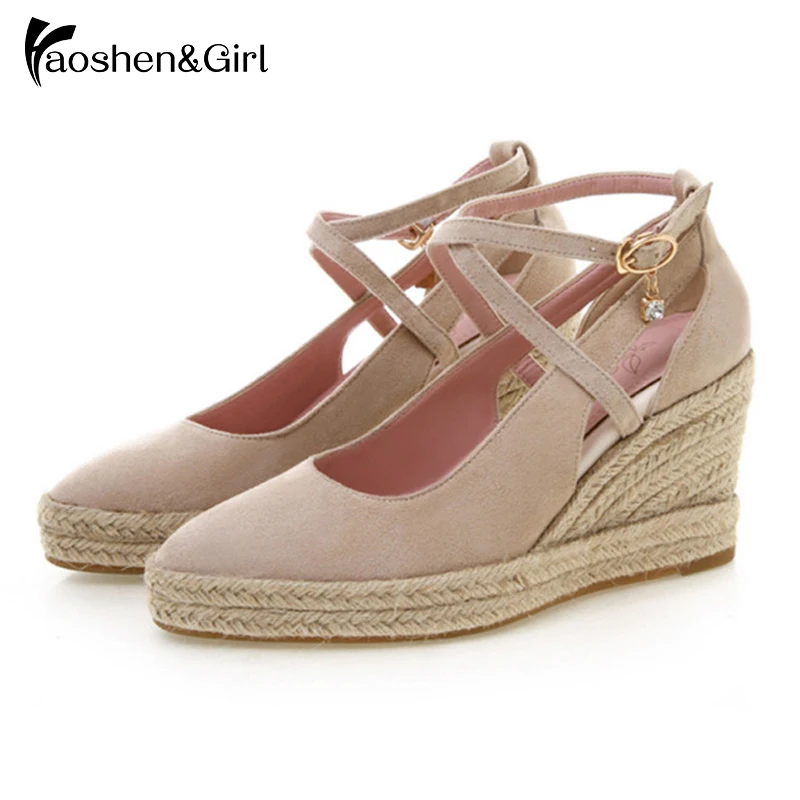 

Haoshen&Girl Wedges Shoes Fashion Weaving Sandals Woman Buckle High Heels Sandals Woman Casual Party Beach Shoes Size11 33-44
