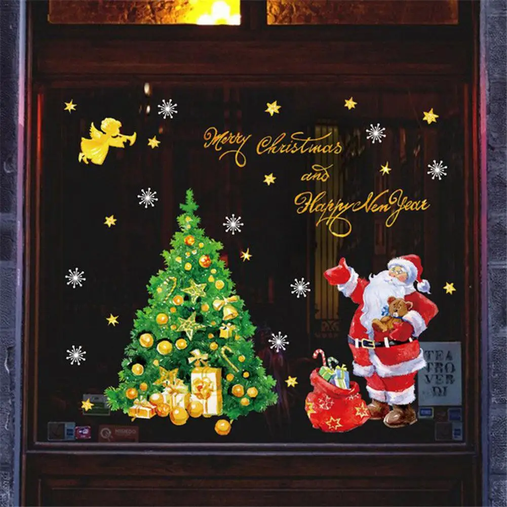 

Christmas Tree Wall Stickers Santa Claus Window Festival DIYDecals Decorative Glass Door Ornament