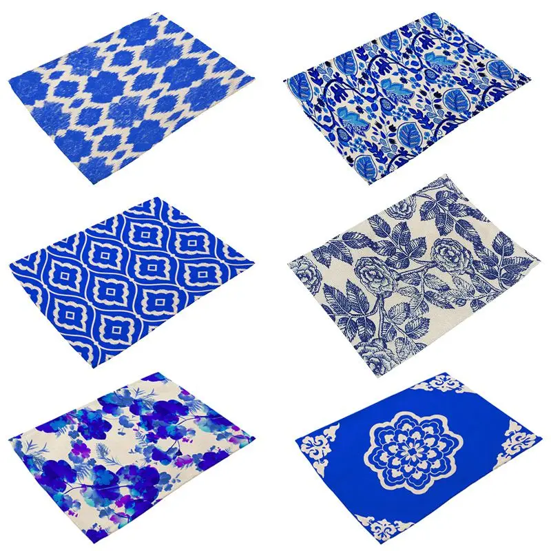Blue and White China Style Cotton Linen Insulation Placemats Place Pad(style 3) | Дом и сад