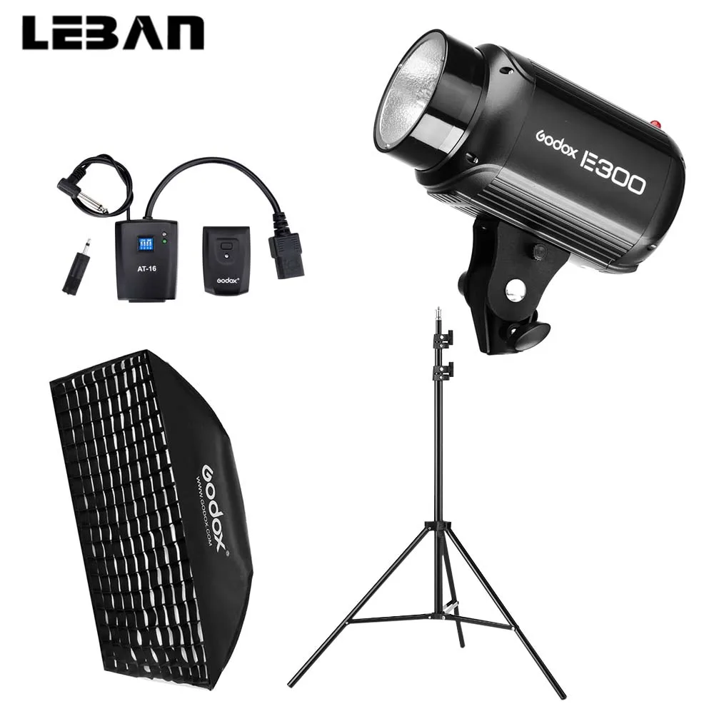 Godox E300 300Ws Фотостудия вспышка стробоскоп свет+ 50x70 см софтбокс+ 180 см осветительная стойка+ AT-16 ТРИГГЕРНАЯ вспышка