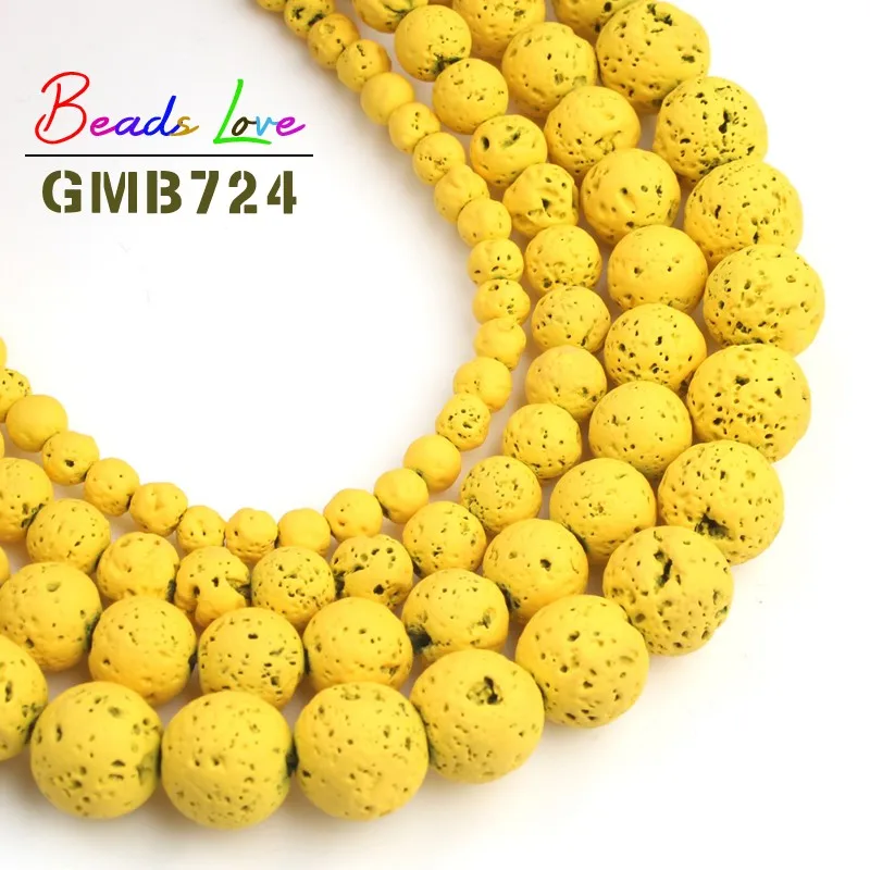 4-10MM Natural Stone Dark Yellow Volcanic Rock Rubber Round Loose Lava Beads for Jewelry Making Diy Bracelet Necklace 15'' |