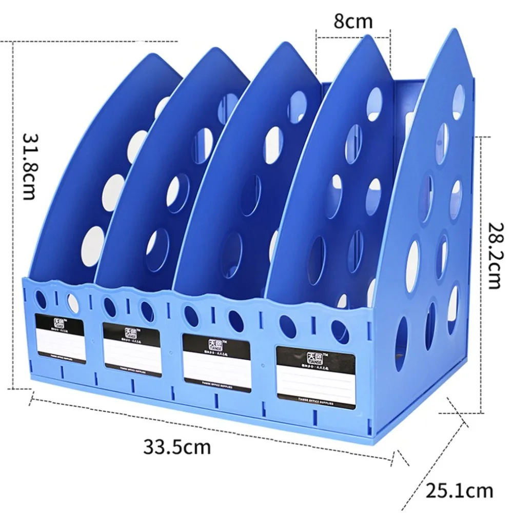 TIANSE TS-1306 пластиковая книжная полка 4 секции делитель для файлов держатель бумаги многофункциональный домашний рабочий стол крючок для склада